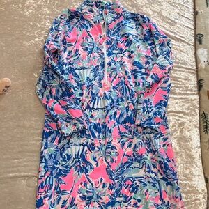 Lilly Pulitzer Skipper Popover Dress for Girls in a  Vibrant Pink and Blue